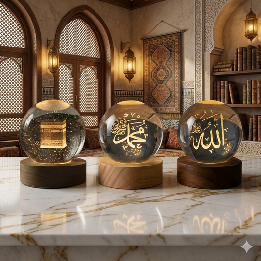 3D Islamic Allah Muhammad & Kaba Shrif Crystal Ball Lamp (Pack of 3)
