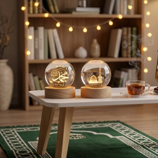 3D Islamic Madina & Muhammad (SAW) Crystal Ball Lamp (Pack of 2)