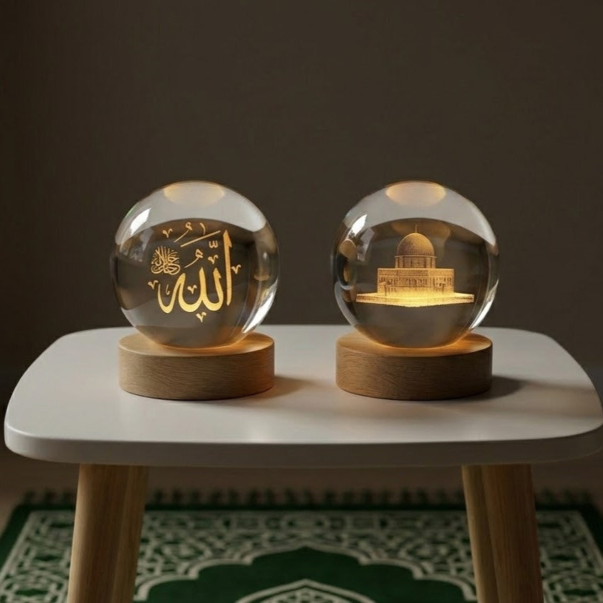 3D Islamic Allah & Al Aqsa Crystal Ball Lamp (Pack of 2) !
