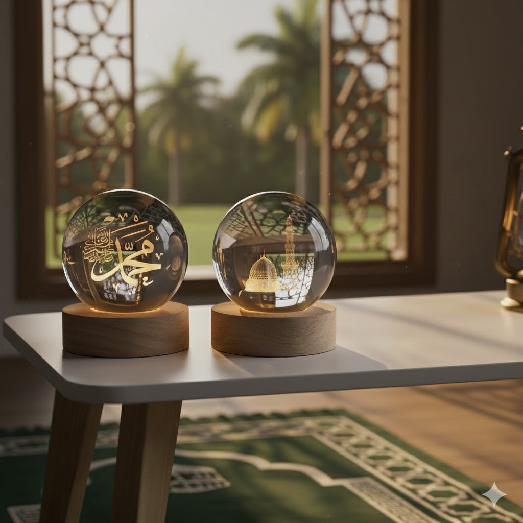 3D Islamic Madina & Muhammad (SAW) Crystal Ball Lamp (Pack of 2)