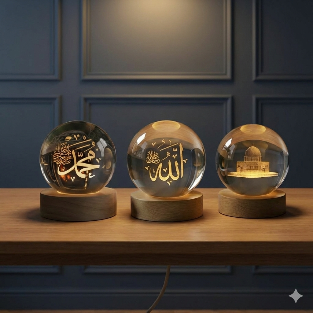 3D Islamic Allah Muhammad & al aqsa mosque Ball Lamp (Pack of 3)