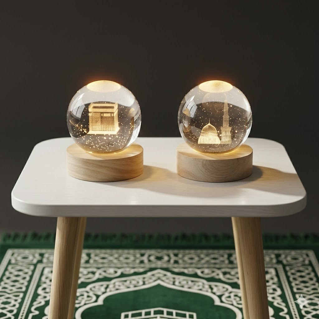 3D Islamic Madina & Kaba Crystal Ball Lamp (Pack of 2) !