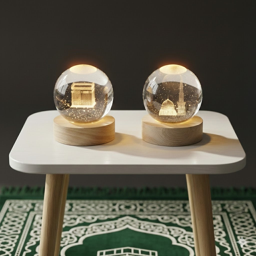 3D Islamic Madina & Kaba Crystal Ball Lamp (Pack of 2) !