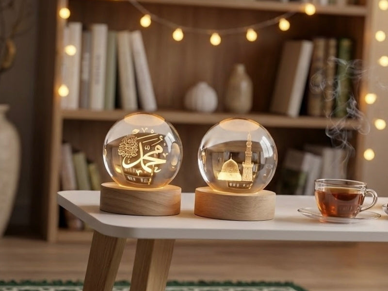 3D Islamic Madina & Muhammad (SAW) Crystal Ball Lamp (Pack of 2)