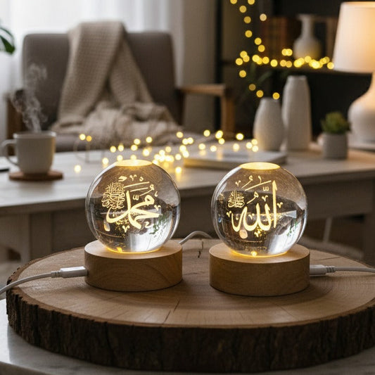 3D Islamic Allah & Muhammad Crystal Ball Lamp (Pack of 2)