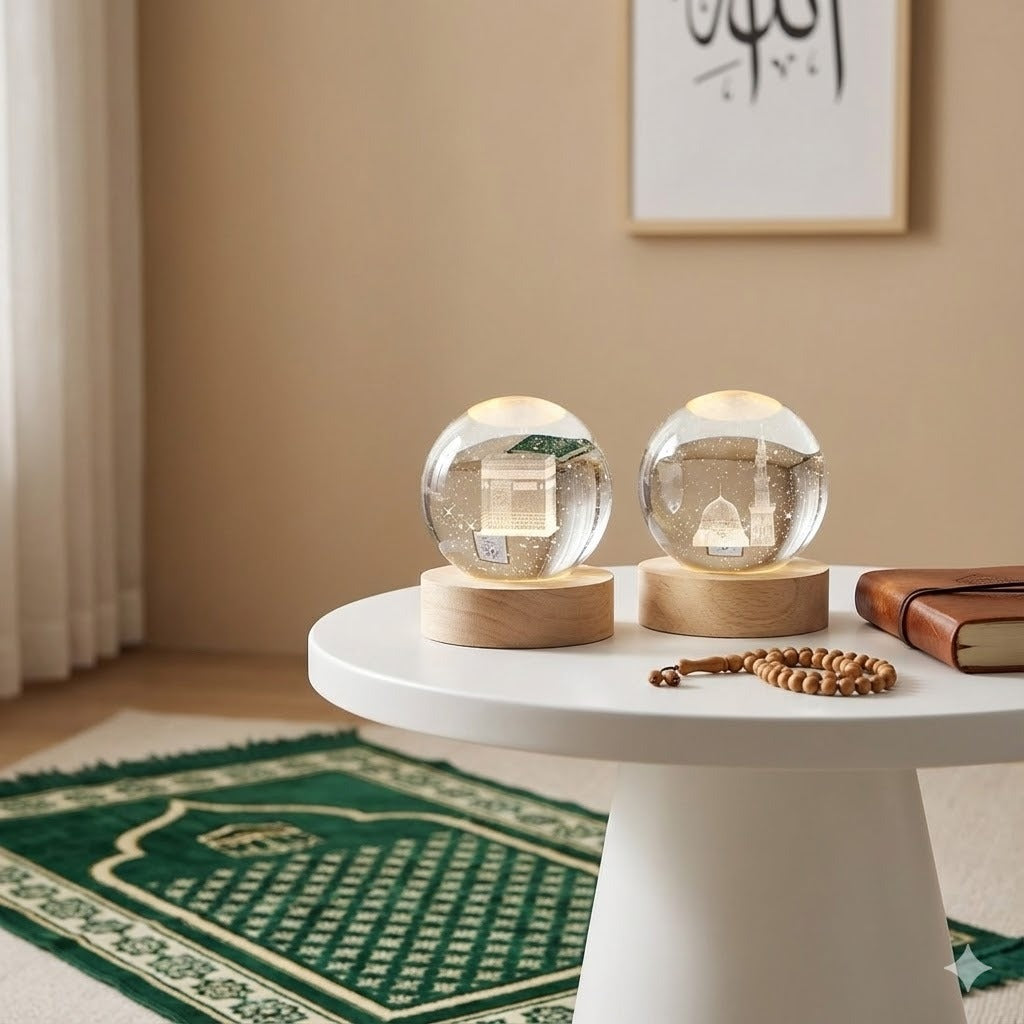3D Islamic Madina & Kaba Crystal Ball Lamp (Pack of 2) !