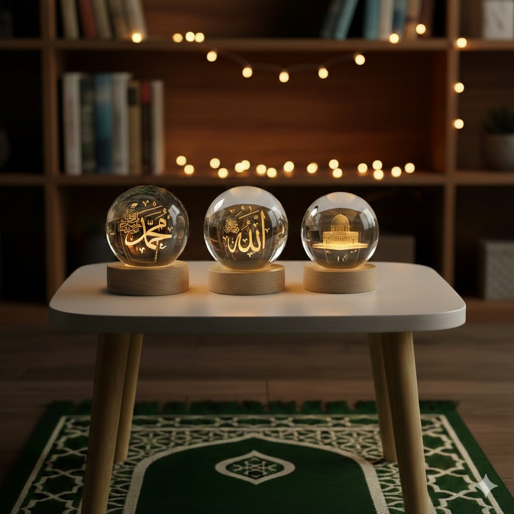 3D Islamic Allah Muhammad & al aqsa mosque Ball Lamp (Pack of 3)