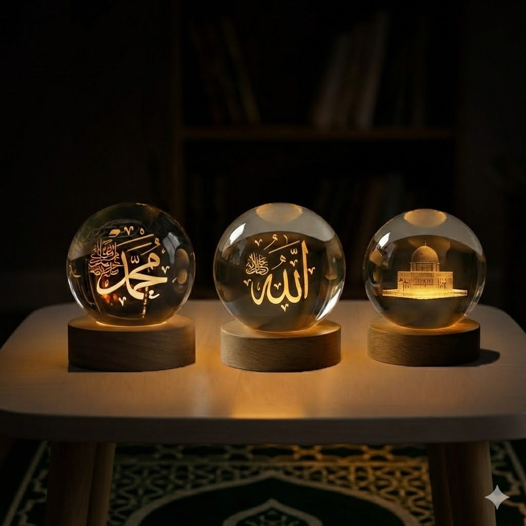 3D Islamic Allah Muhammad & al aqsa mosque Ball Lamp (Pack of 3)
